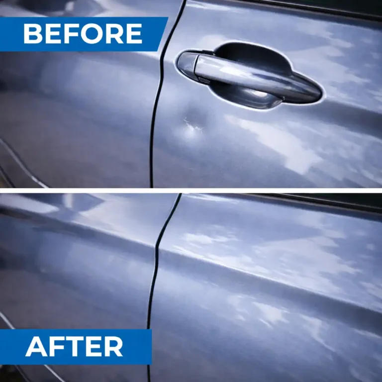 Before and after image showing how early paintless dent repair helps preserve vehicle value.